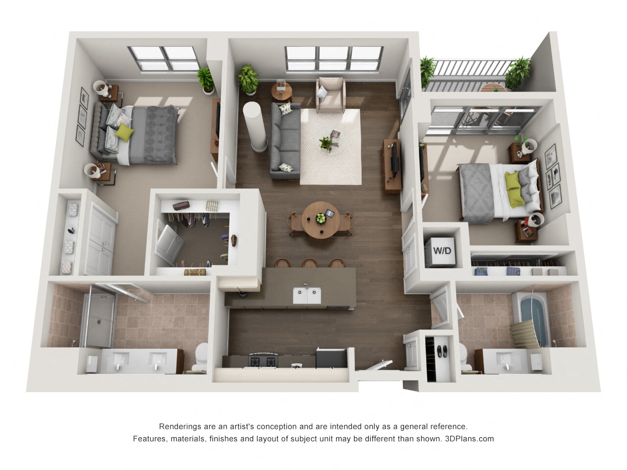 Floor plan for 2 beds, 2 baths, 1190 sqft